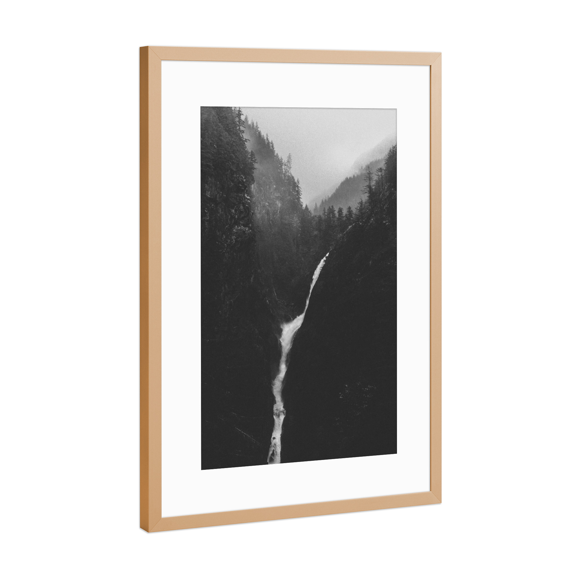 Poster mit Rahmen Kupfer "Earthly miracle" artboxONE - Natur,Schwarzweiß - Waterfalll,Hills,Mountains,Water,Tree