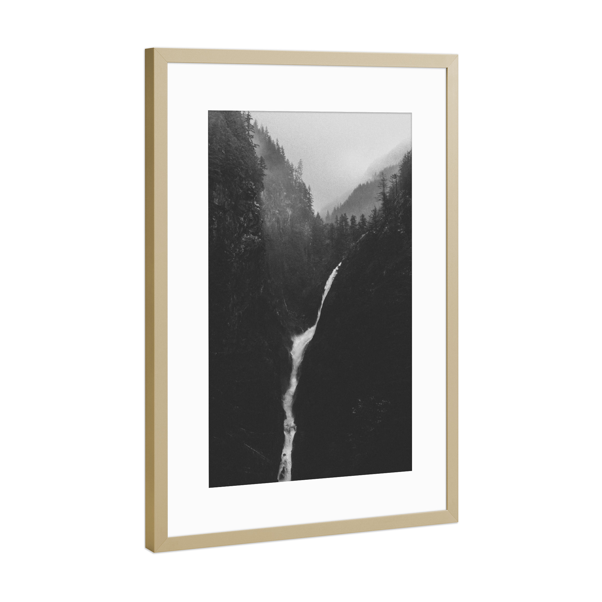 Poster mit Rahmen Gold "Earthly miracle" artboxONE - Natur,Schwarzweiß - Waterfalll,Hills,Mountains,Water,Tree