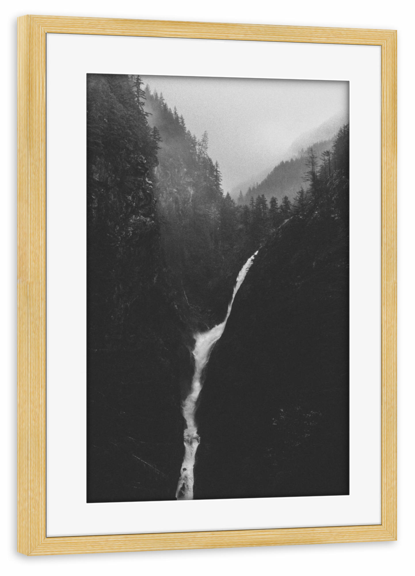 Poster mit Rahmen kiefer "Earthly miracle" artboxONE - Natur,Schwarzweiß - Waterfalll,Hills,Mountains,Water,Tree