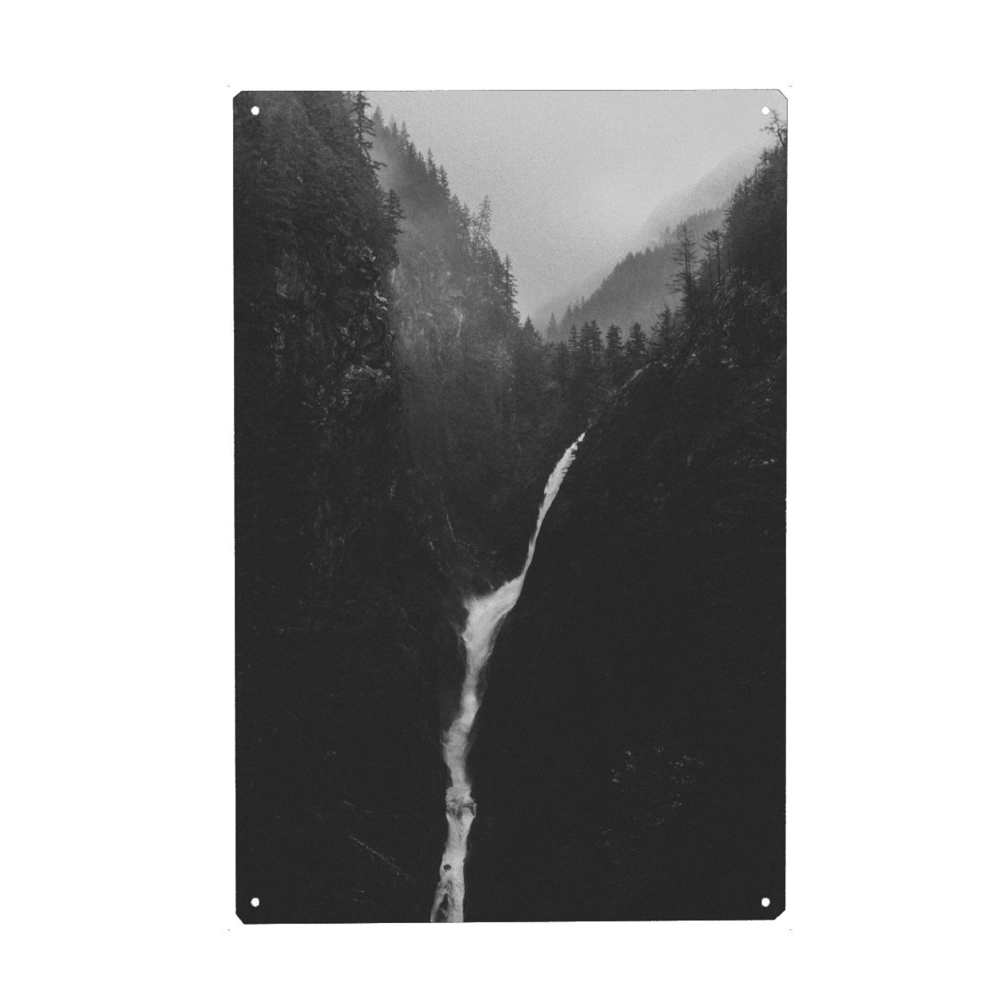Holzbild "Earthly miracle" artboxONE - Natur,Schwarzweiß - Waterfalll,Hills,Mountains,Water,Tree