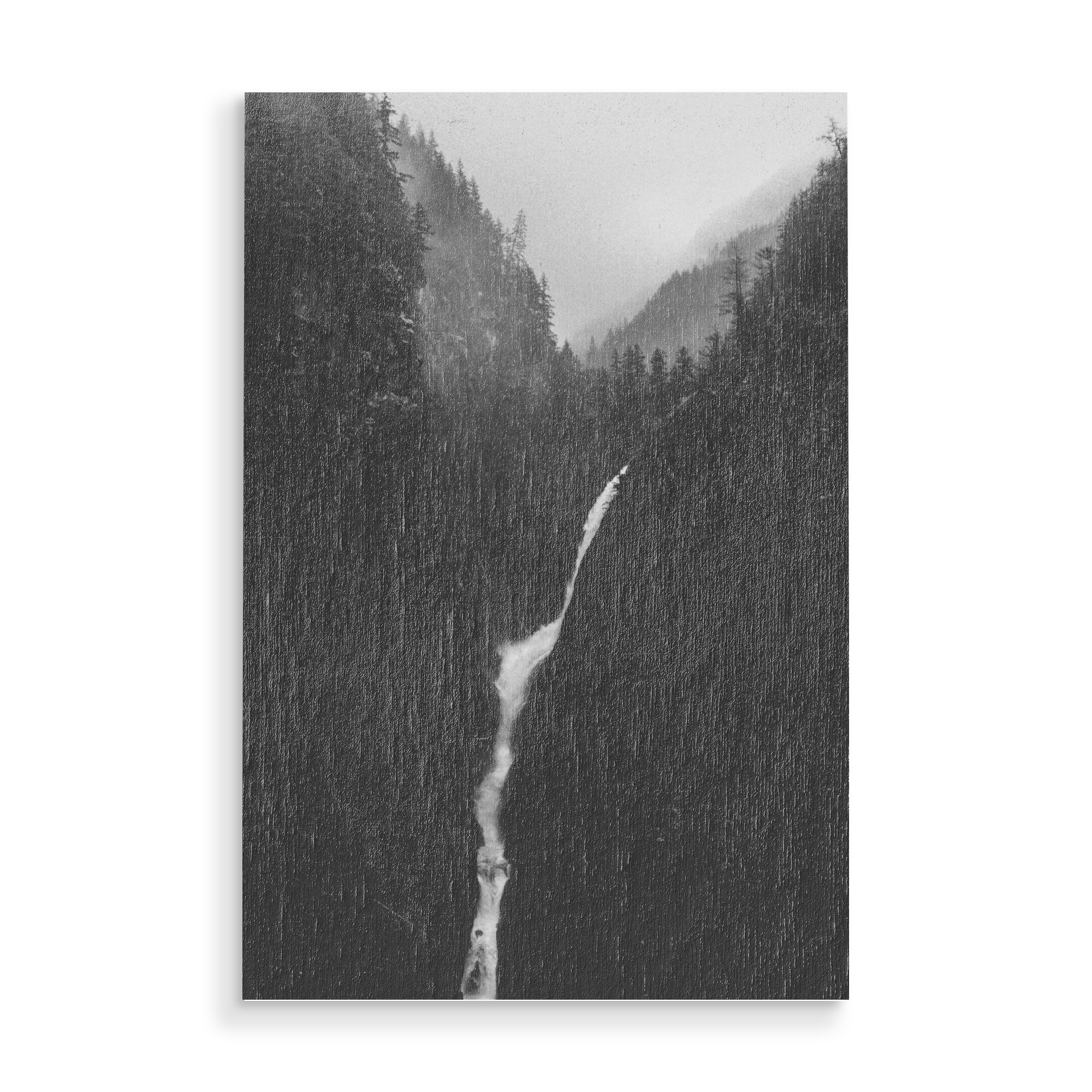 Holzbild "Earthly miracle" artboxONE - Natur,Schwarzweiß - Waterfalll,Hills,Mountains,Water,Tree