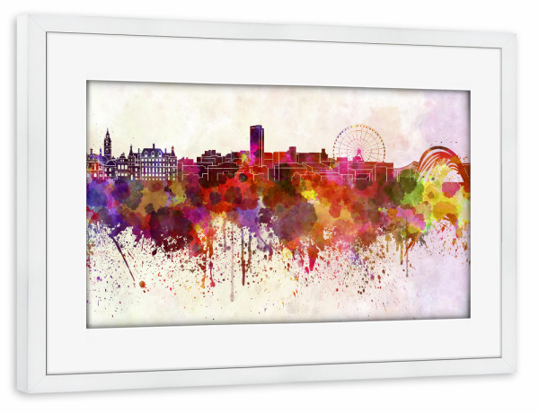 Poster mit Rahmen weiß "Sheffield skyline in watercolor" artboxONE - Städte - Sheffield