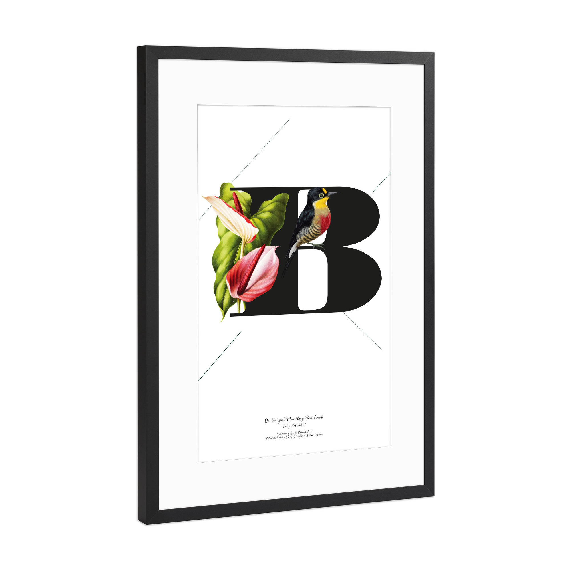 Poster mit Rahmen Schwarz (Metallic) "Botanical Alphabet-B" artboxONE - Buchstaben,Buchstaben / B