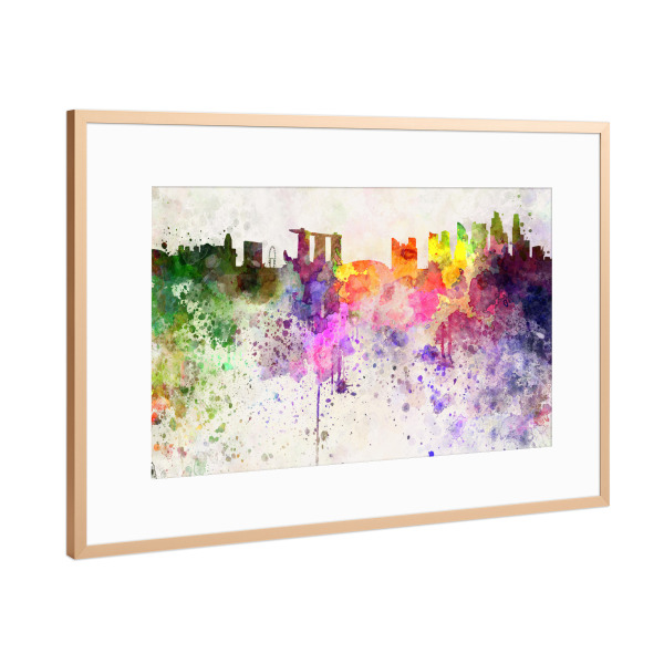 Poster mit Rahmen Kupfer "Singapore skyline in watercolor" artboxONE - Städte - Singapore