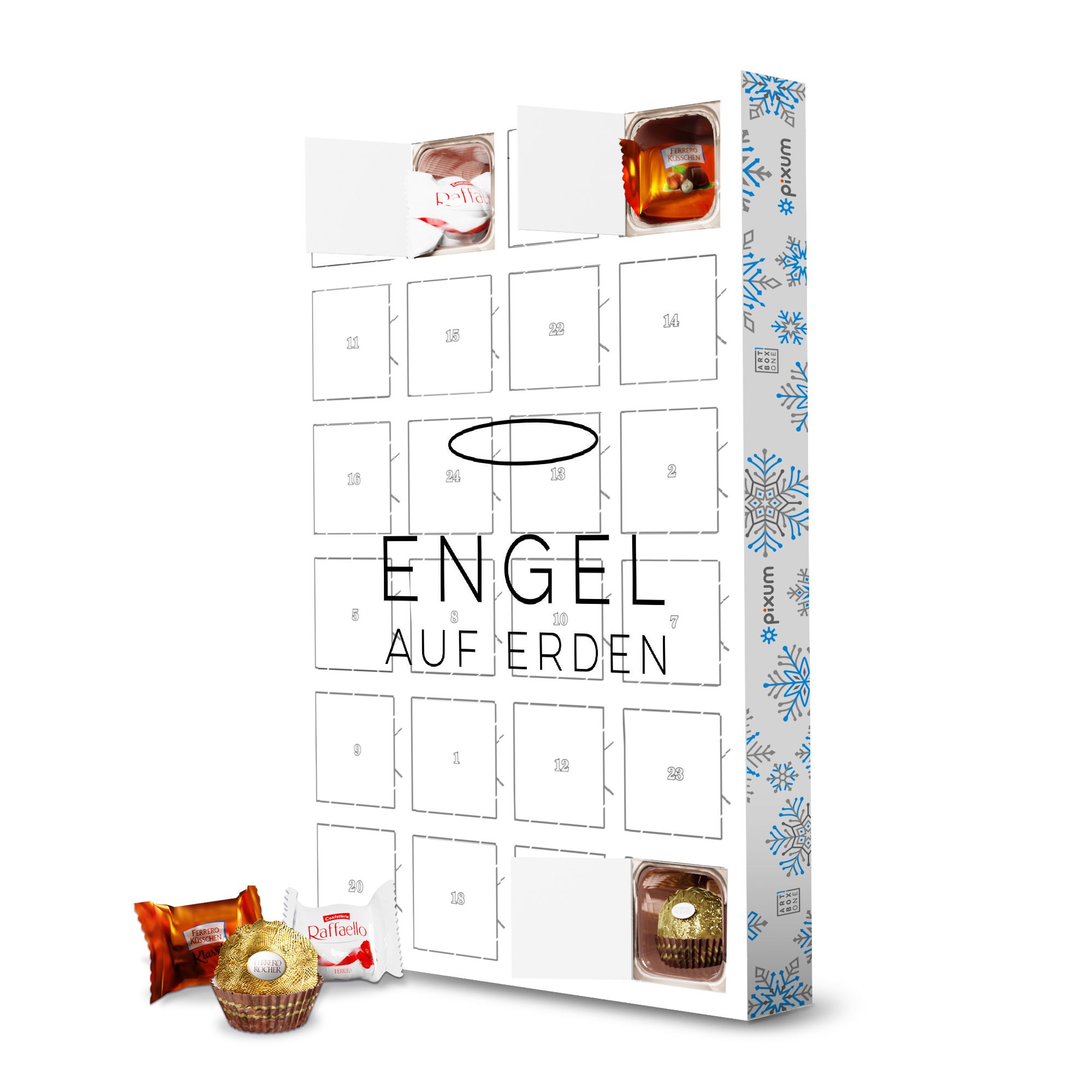 Adventskalender mit Ferrero Pralinen Engel auf Erden artboxONE Adventskalender Typografie