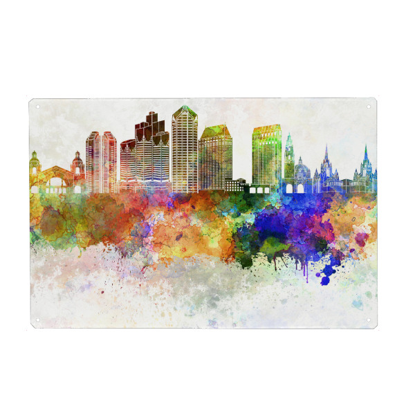 Metall Poster "San Diego V2 skyline watercolor" artboxONE - Städte - San diego - Blechschild