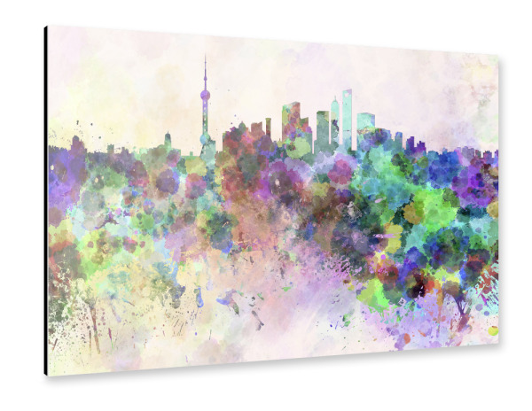 Alu-Dibond "Shanghai skyline in watercolor" 30x20 cm artboxONE