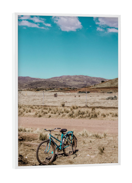 Poster mit weißem Rahmen "LONELY BICYCLE IN THE DESERT" artboxONE - Natur - Bicycle,Desert,Arid,Nature,Travel
