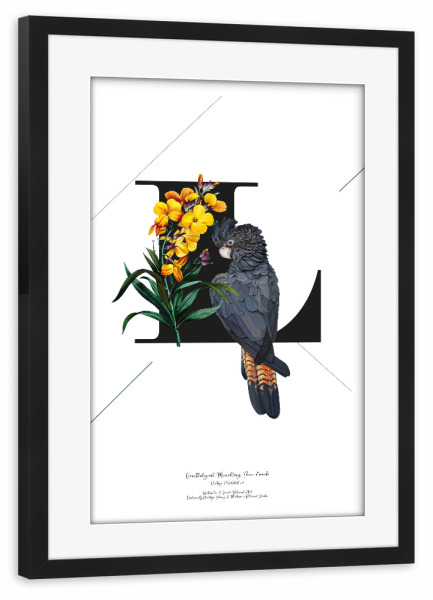 Poster mit Rahmen schwarz "Botanical Alphabet-L" artboxONE - Schwarzweiß,Buchstaben,Buchstaben / L