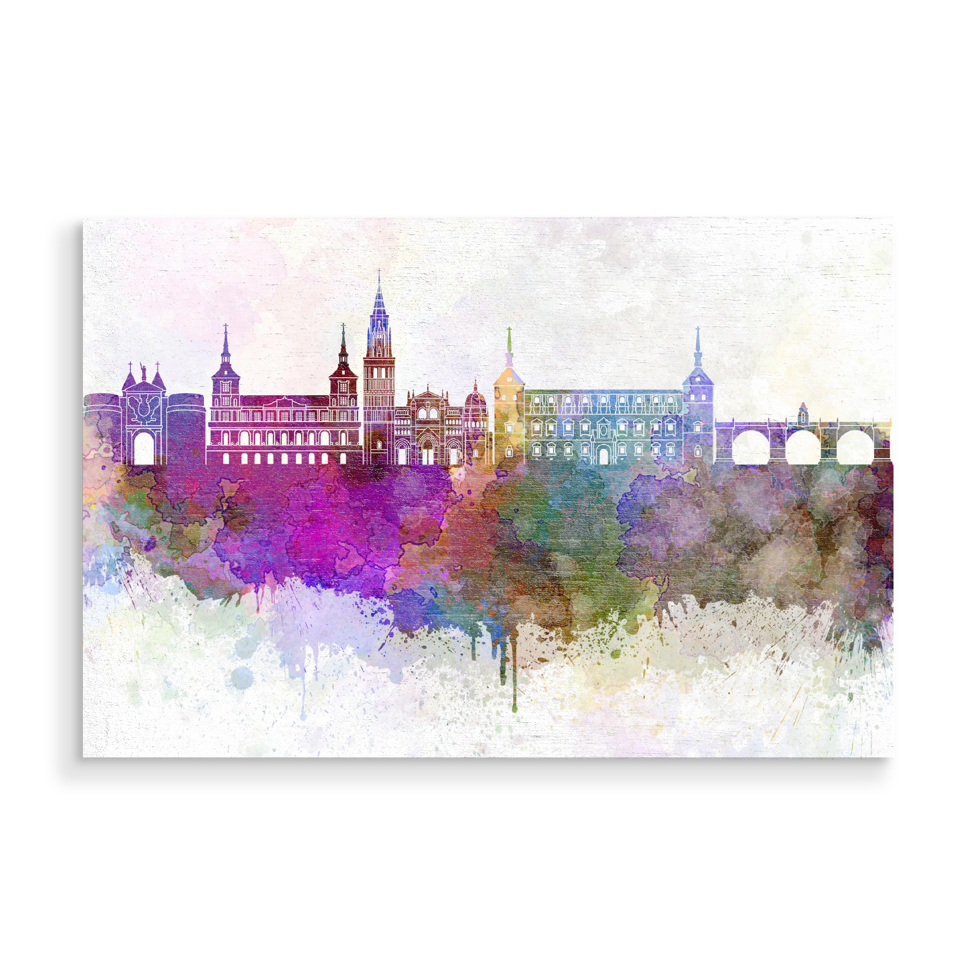 Holzbild "Toledo V2 skyline in watercolor" artboxONE - Städte / Weitere - Toledo,Skyline