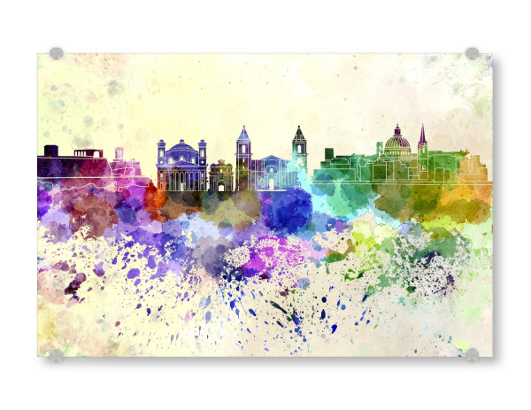 Acrylglasbild "Valleta skyline in watercolor" artboxONE - Städte / Weitere - Valleta,Malta,Skyline