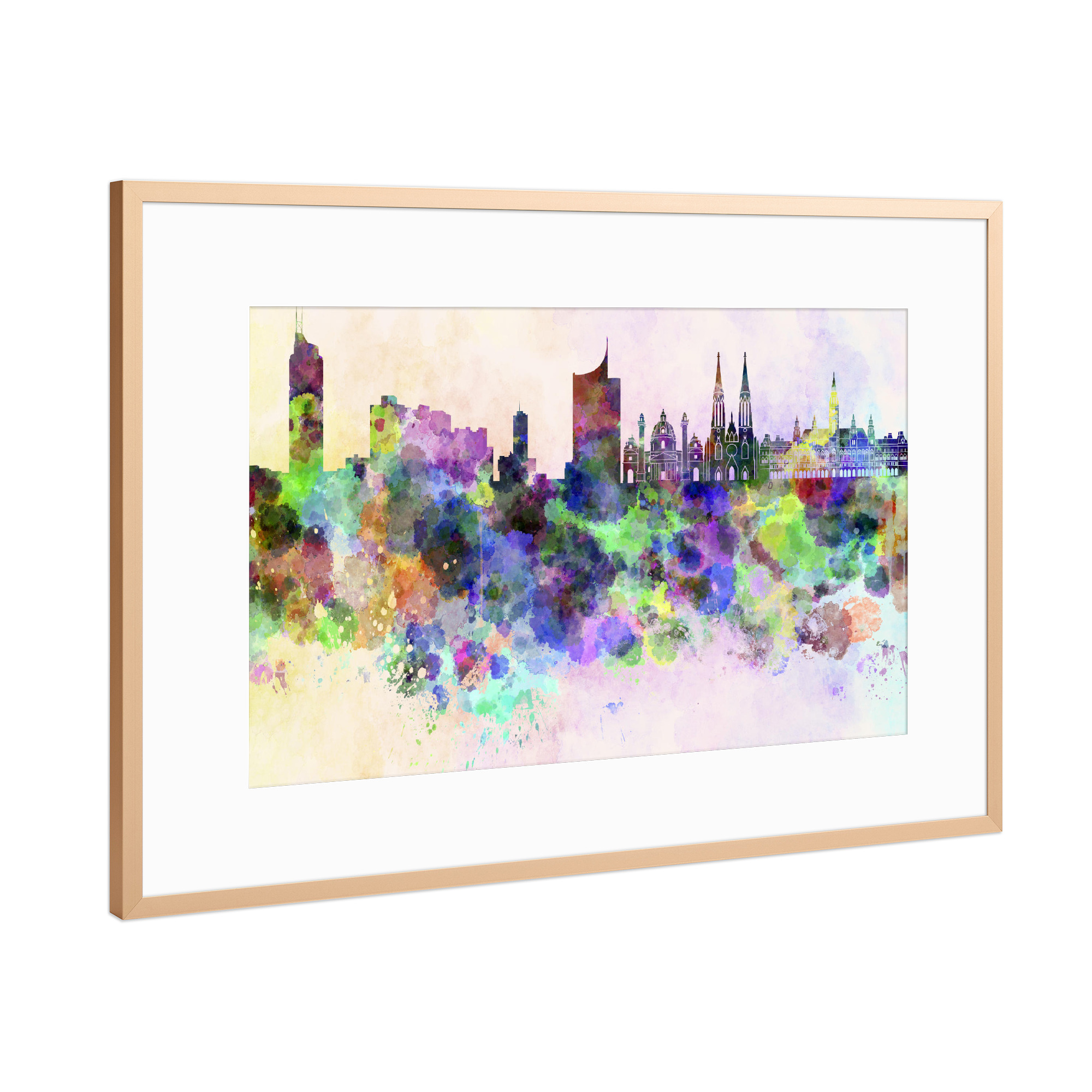 Poster mit Rahmen Kupfer "Vienna skyline in watercolor" artboxONE - Städte / Wien - Wien