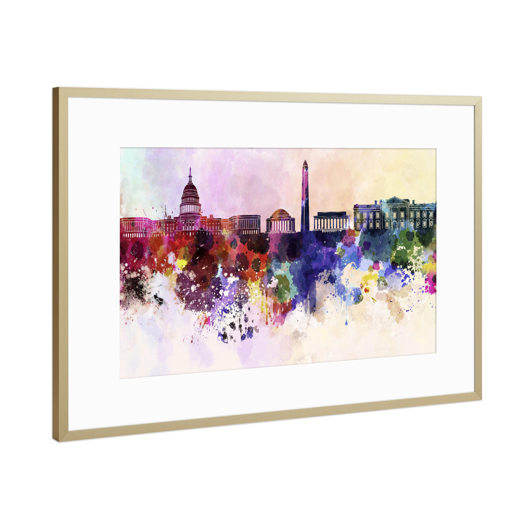 Poster mit Rahmen Gold "Washington skyline in watercolor" artboxONE - Städte / Washington - Washington,D.c,Skyline