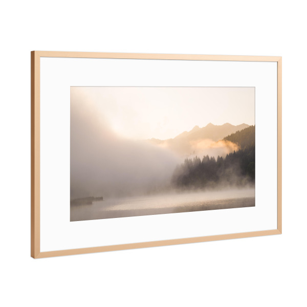 Poster mit Rahmen Kupfer "Watte am Geroldsee" artboxONE - Natur - Geroldsee,Alpensee,Nebel,Sonnenaufgang