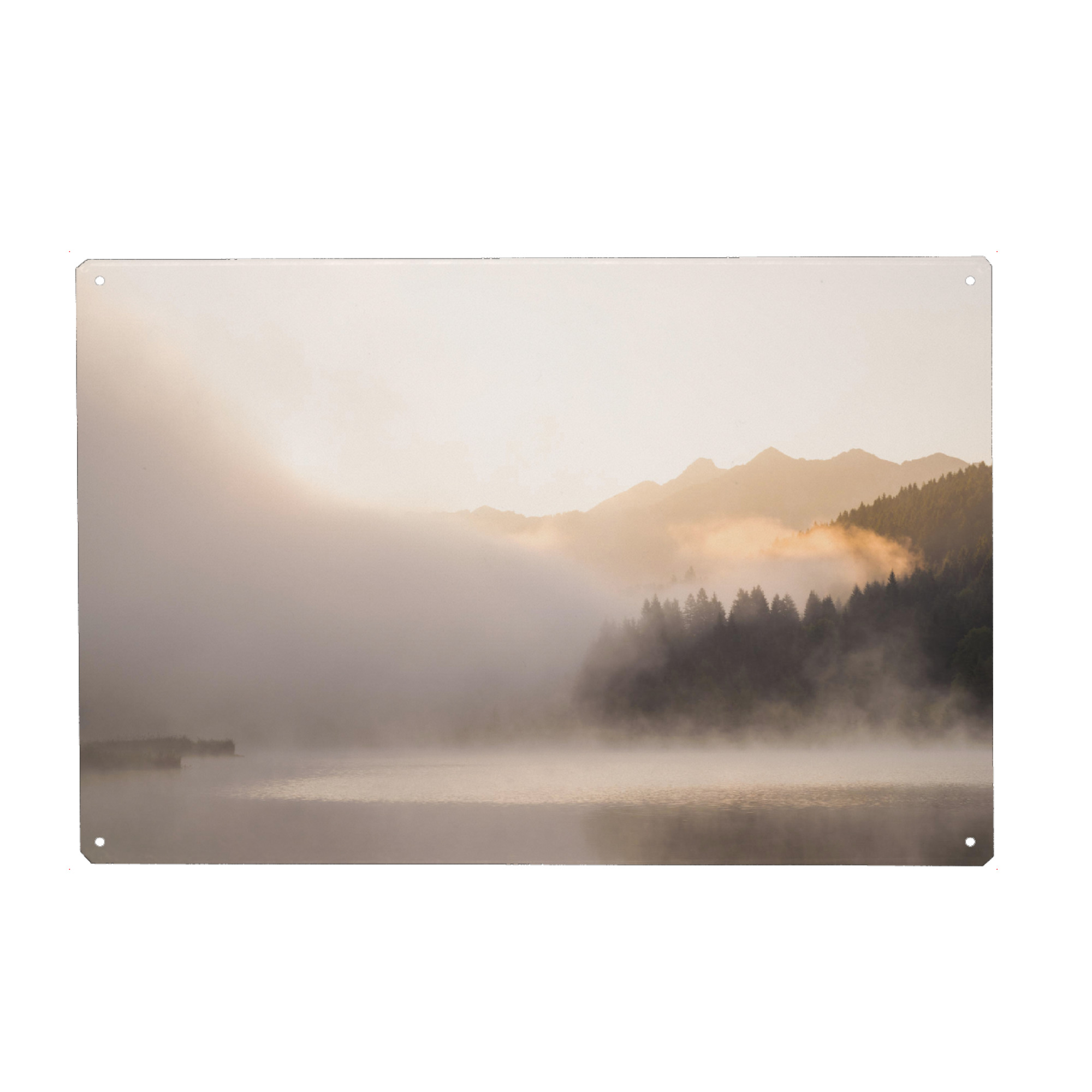 Holzbild "Watte am Geroldsee" artboxONE - Natur - Geroldsee,Alpensee,Nebel,Sonnenaufgang