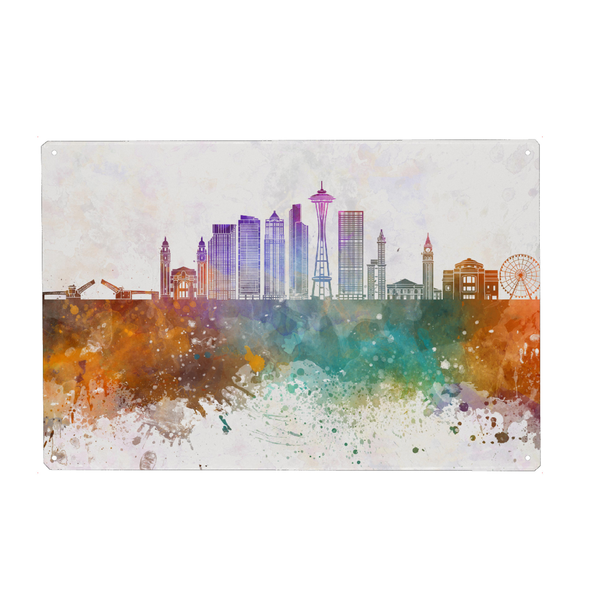 Metall Poster "Seattle V2 skyline in watercolor" artboxONE - Städte - Seattle - Blechschild
