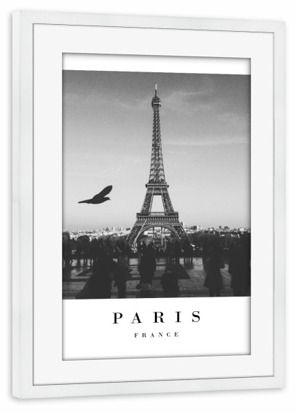 Poster mit Rahmen weiß "Lovely Paris" artboxONE - Schwarzweiß,Städte / Paris - France,Eiffel tower,Sky,Bird