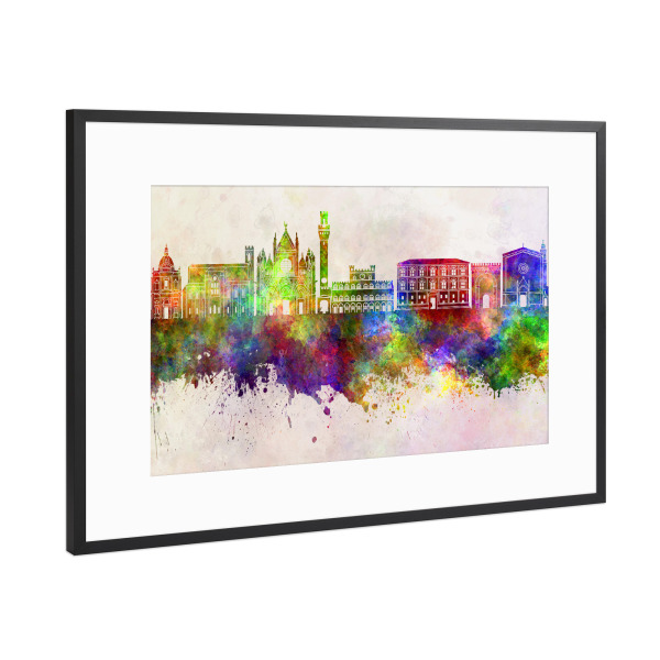 Poster mit Rahmen Schwarz (Metallic) "Siena skyline in watercolor" artboxONE - Städte - Siena
