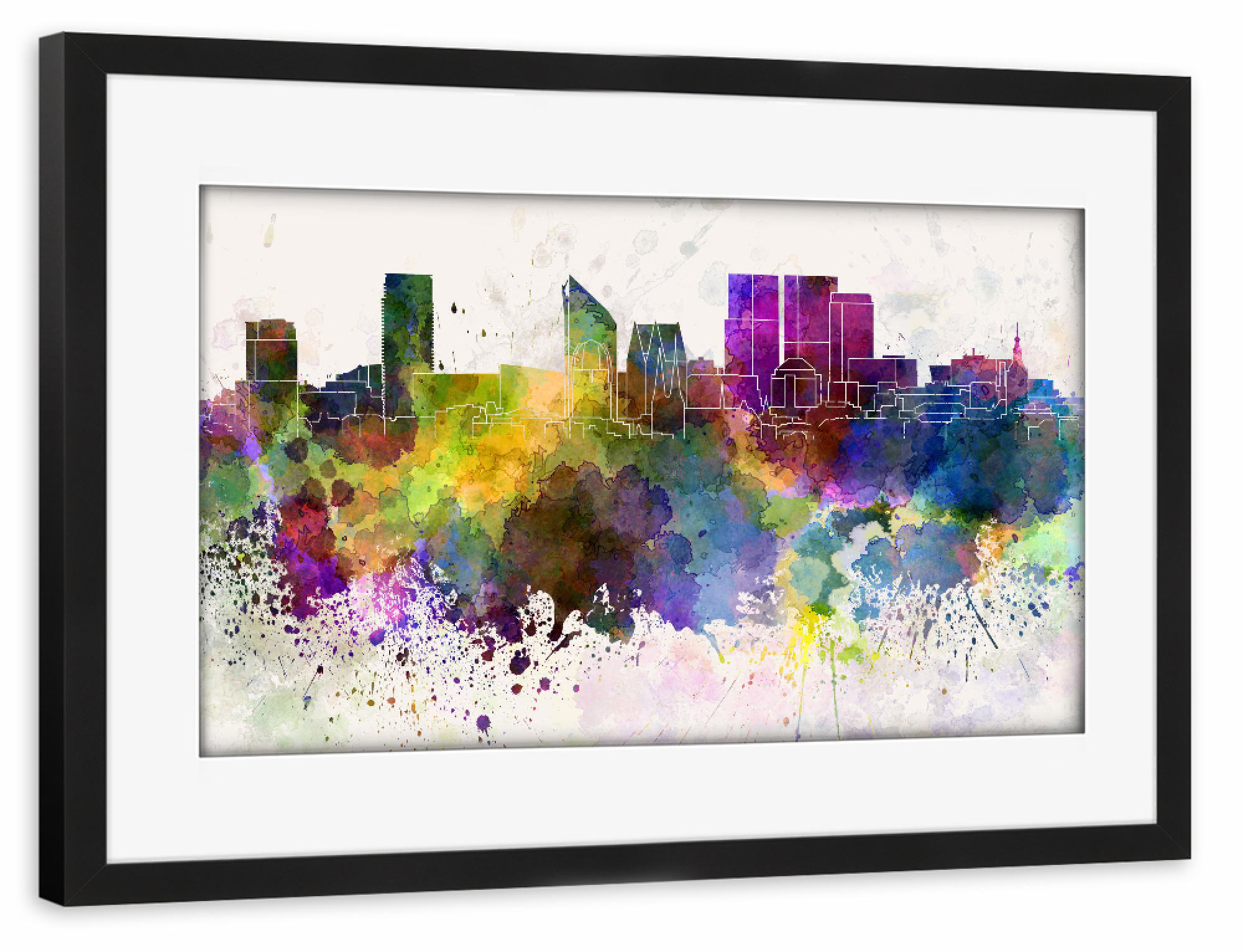 Poster mit Rahmen schwarz "The Hague skyline in watercolor" artboxONE - Städte - The hague