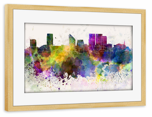 Poster mit Rahmen kiefer "The Hague skyline in watercolor" artboxONE - Städte - The hague