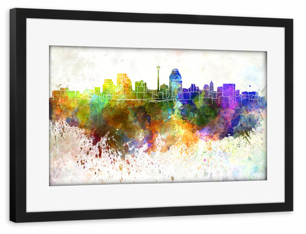 Poster mit Rahmen schwarz "San Antonio skyline in watercolor" artboxONE - Städte,Reise,Abstrakt,Architektur,Städte / Weitere