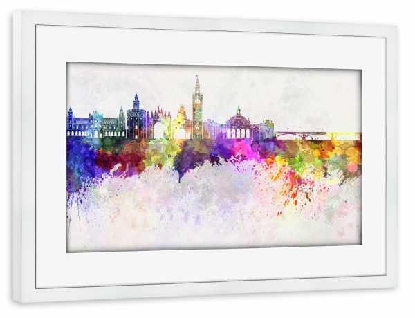 Poster mit Rahmen weiß "Seville skyline in watercolor" artboxONE - Städte,Reise,Abstrakt,Architektur,Städte / Weitere