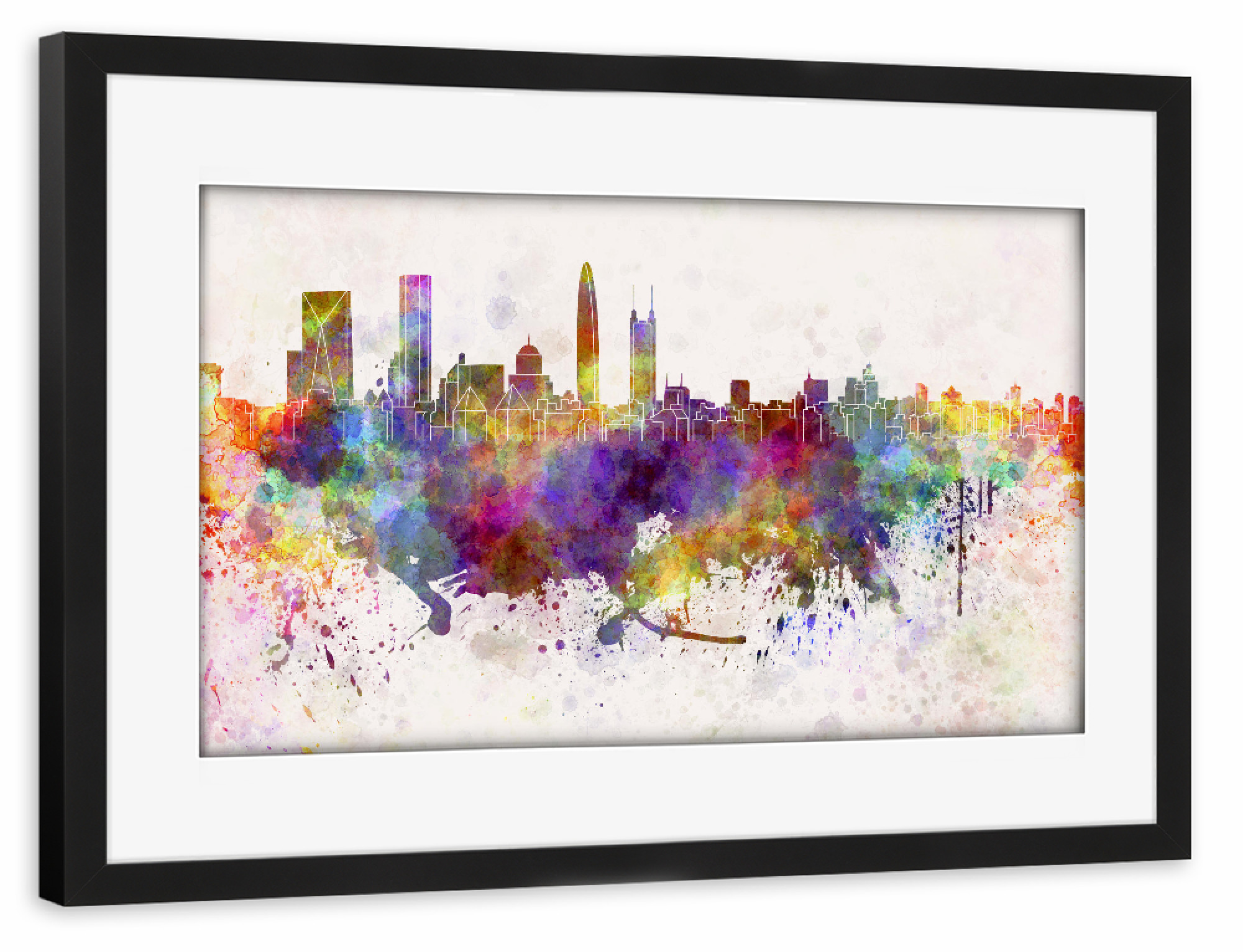 Poster mit Rahmen schwarz "Shenzhen skyline in watercolor" artboxONE - Städte,Abstrakt,Städte / Weitere - Shenzhen skyline,Skyline,Shenzhen