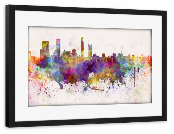 Poster mit Rahmen schwarz "Shenzhen skyline in watercolor" artboxONE - Städte,Abstrakt,Städte / Weitere - Shenzhen skyline,Skyline,Shenzhen