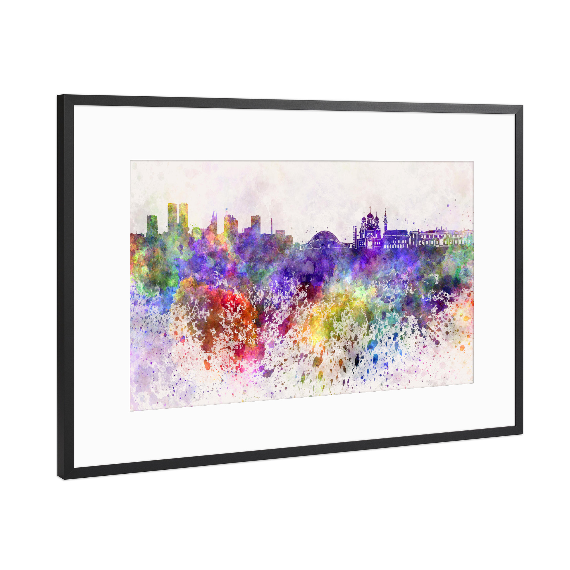 Poster mit Rahmen Schwarz (Metallic) "Tallinn skyline in watercolor" artboxONE - Städte - Tallinn