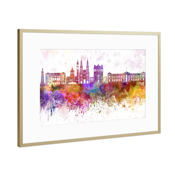 Poster mit Rahmen Gold "San Salvador skyline in watercolor" artboxONE - Städte,Reise,Abstrakt,Architektur,Städte / Weitere