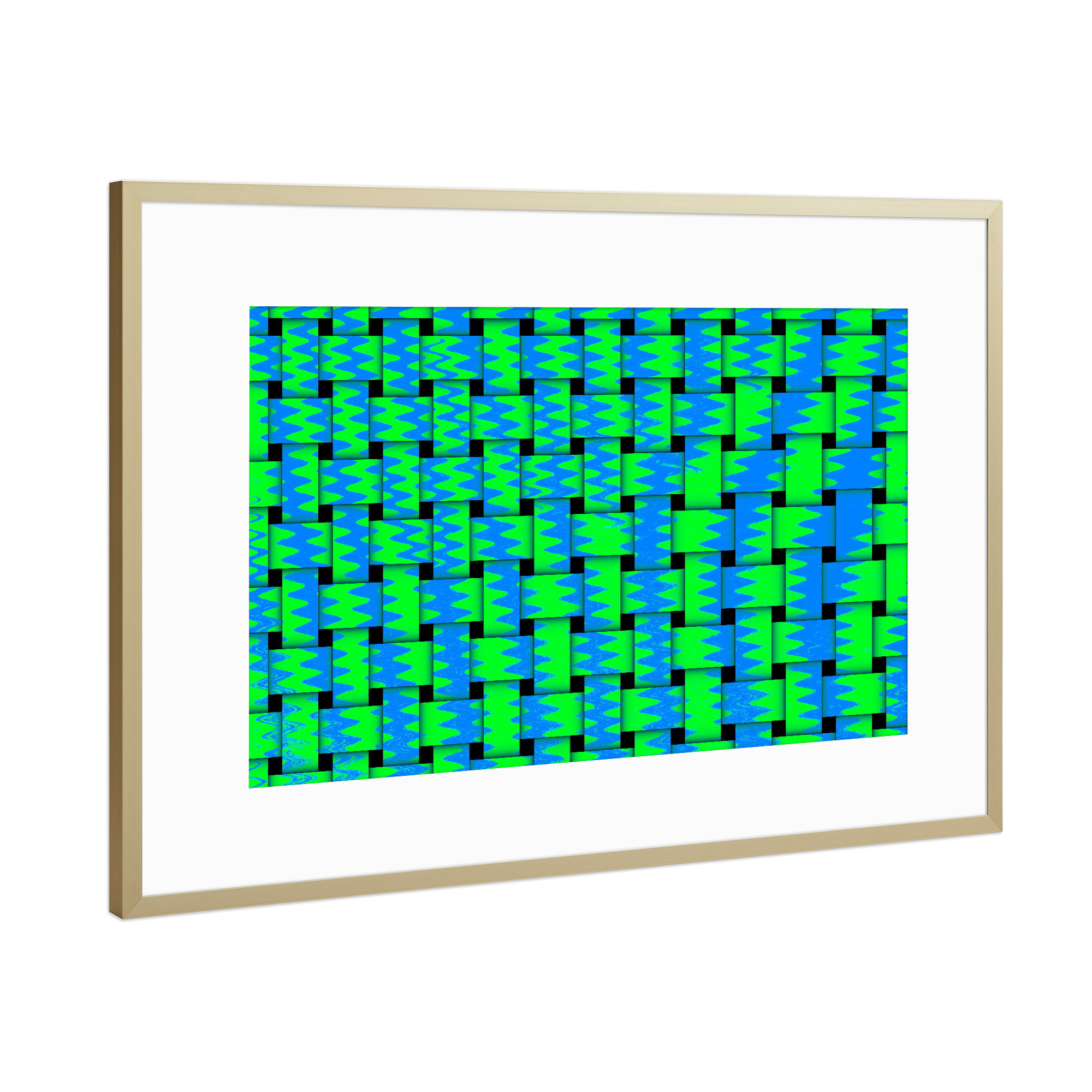 Poster mit Rahmen Gold "Pattern Weben BlauGrün" artboxONE - Abstrakt - Pattern,Muster,Weben