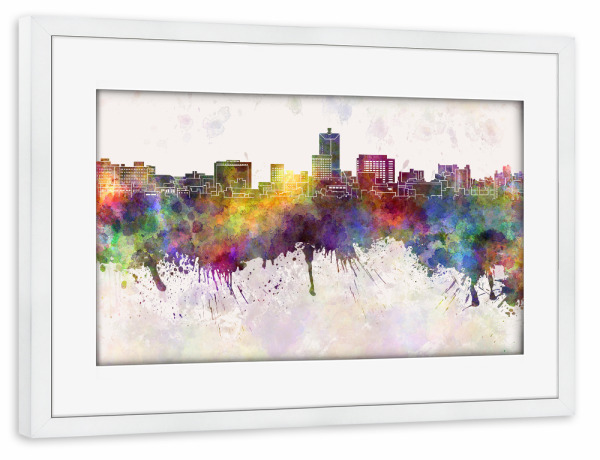 Poster mit Rahmen weiß "Toyama skyline in watercolor" artboxONE - Städte / Weitere - Toyama skyline,Toyama