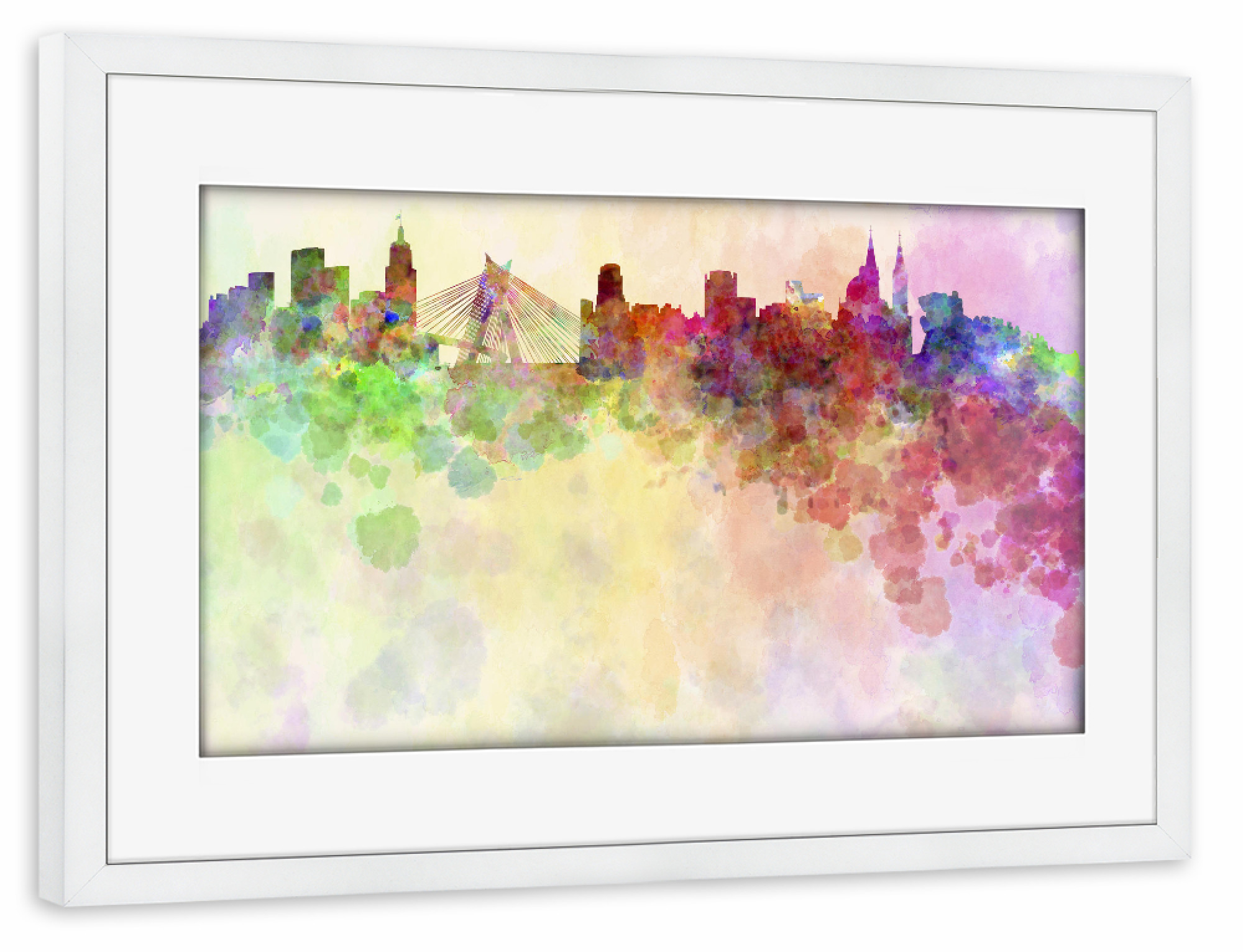 Poster mit Rahmen weiß "Sao Paulo skyline in watercolor" artboxONE - Städte - Sao paulo