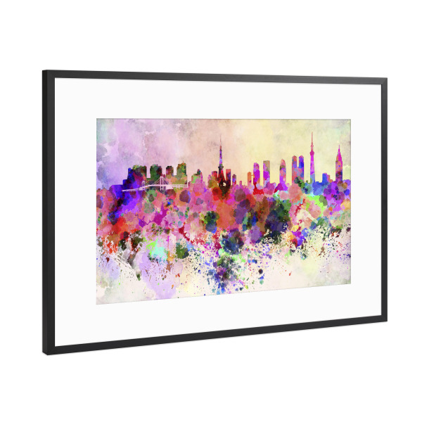 Poster mit Rahmen Schwarz (Metallic) "Tokyo skyline in watercolor" artboxONE - Städte / Tokio - Tokyo