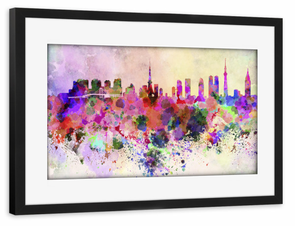 Poster mit Rahmen schwarz "Tokyo skyline in watercolor" artboxONE - Städte / Tokio - Tokyo