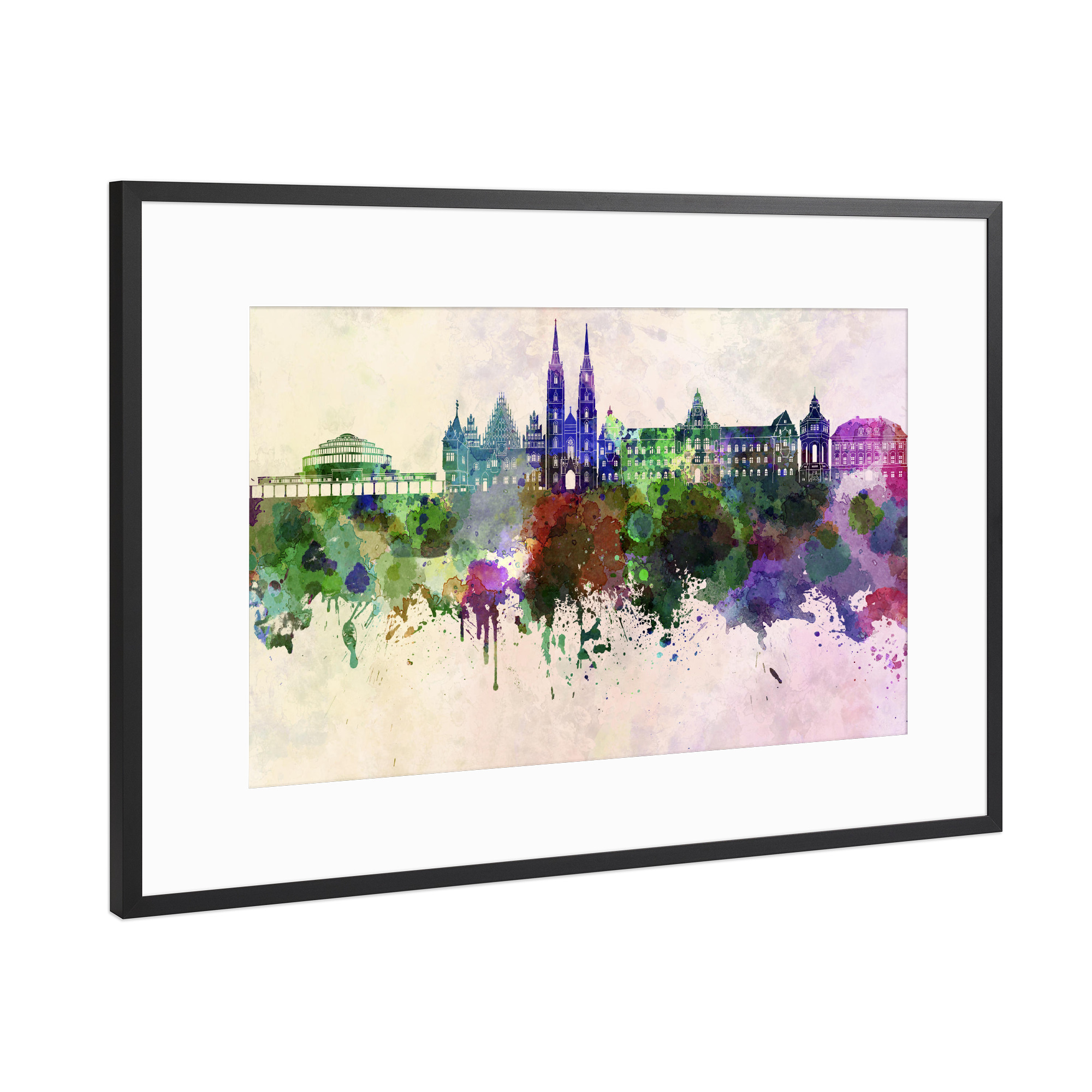 Poster mit Rahmen Schwarz (Metallic) "Wroclaw skyline in watercolor" artboxONE - Städte - Wroclaw skyline,Wroclaw,Poland