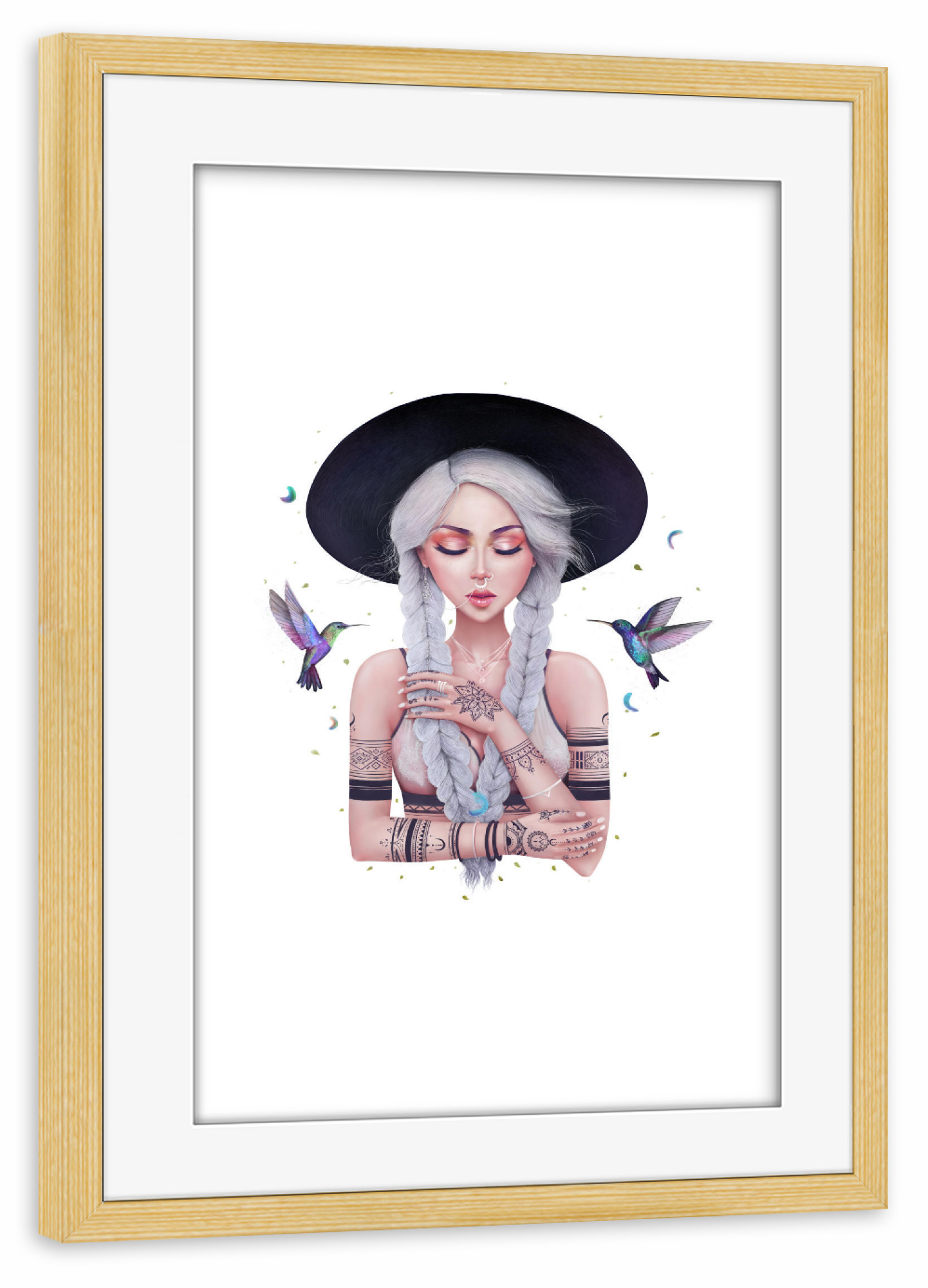 Poster mit Rahmen kiefer "Bohemian girl" artboxONE - Schwarzweiß,Fashion - Bohemian,Boho,Boho-chic