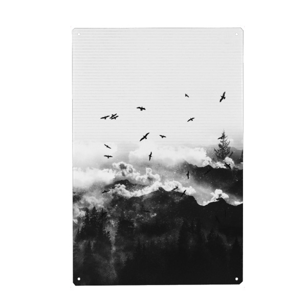 Holzbild "Whispering heights" artboxONE - Natur,Schwarzweiß - Birds,Mountains,Sky,Clouds