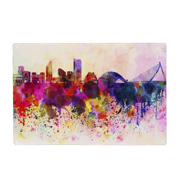 Metall Poster "Valencia skyline in watercolor" artboxONE - Städte - Valencia - Blechschild
