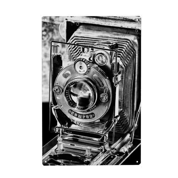 Holzbild "Plattenkamera Ica Dresden" artboxONE - Abstrakt,Schwarzweiß - Kamera,Objektiv,Klassik