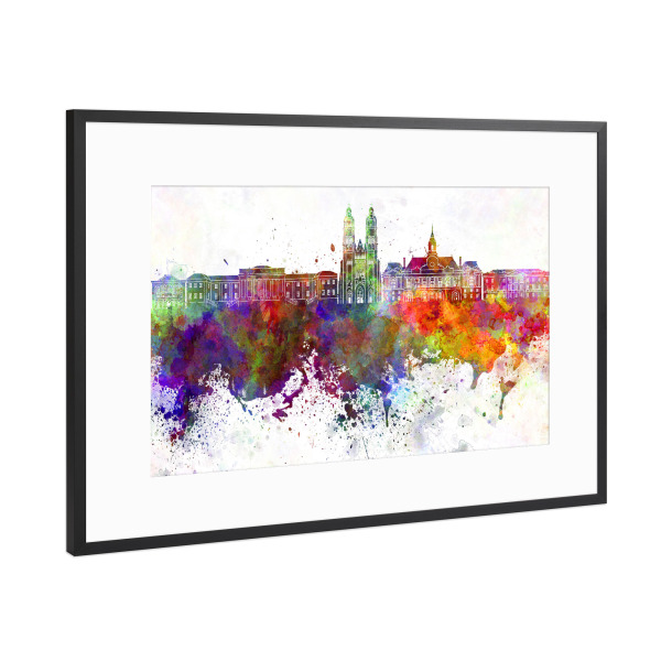 Poster mit Rahmen Schwarz (Metallic) "Tours skyline in watercolor" artboxONE - Städte - Tours,France