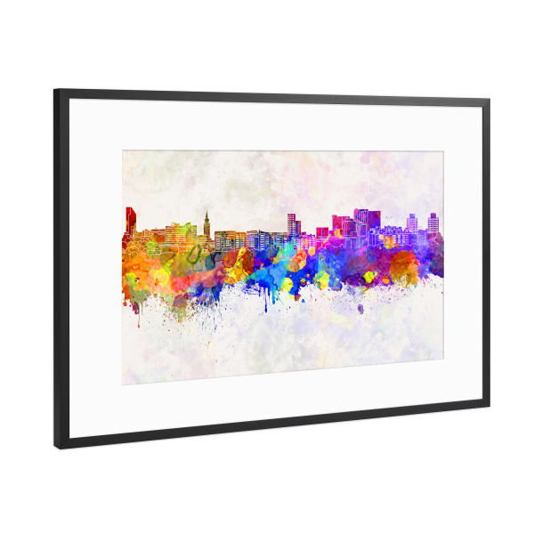 Poster mit Rahmen Schwarz (Metallic) "Vasteras skyline in watercolor" artboxONE - Städte,Abstrakt - Skyline,Watercolor,Västerås,Sweden