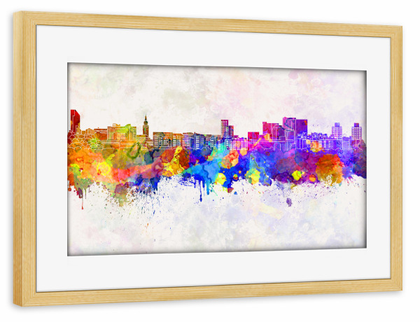 Poster mit Rahmen kiefer "Vasteras skyline in watercolor" artboxONE - Städte,Abstrakt - Skyline,Watercolor,Västerås,Sweden