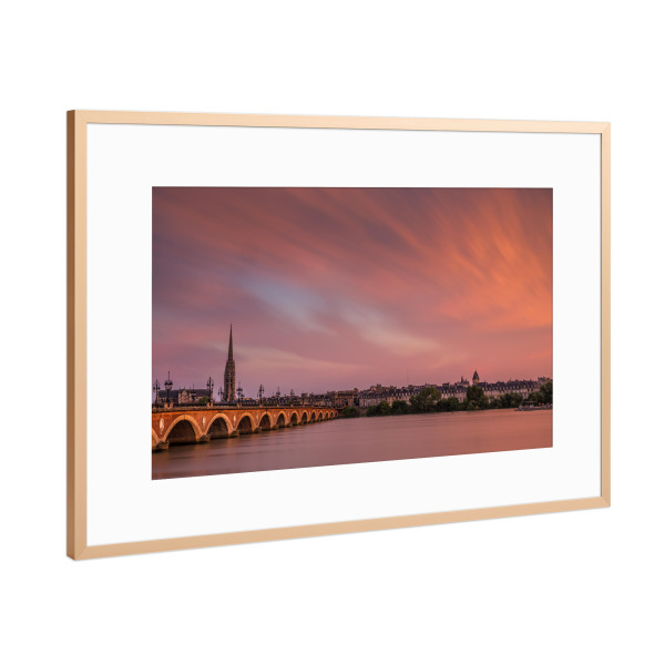 Poster mit Rahmen Kupfer "Pont de Pierre" artboxONE - Städte - Sonnenuntergang,Brücke,Garonne,Fluss