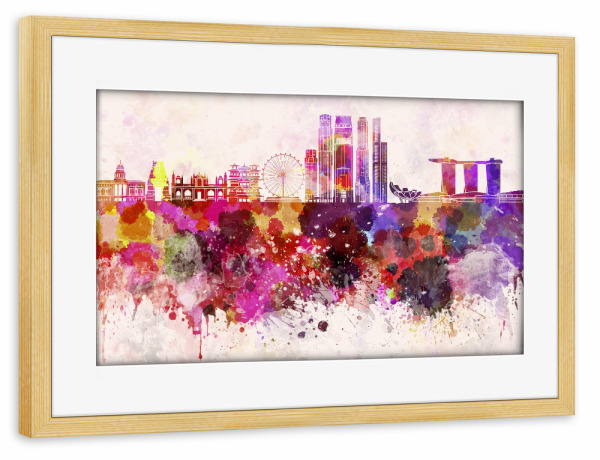 Poster mit Rahmen kiefer "Singapore V2 skyline in watercolor" artboxONE - Städte / Singapur - Singapore
