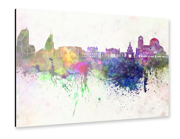 Alu-Dibond "Sofia skyline in watercolor" 30x20 cm artboxONE