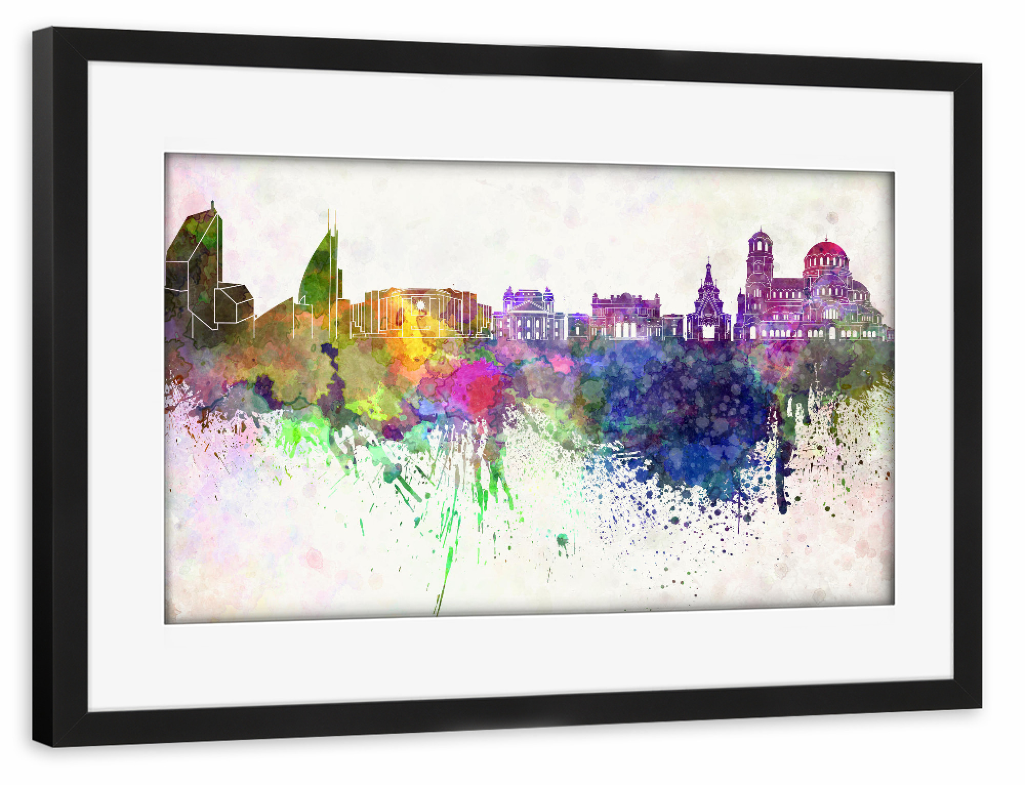 Poster mit Rahmen schwarz "Sofia skyline in watercolor" artboxONE - Städte - Sofia