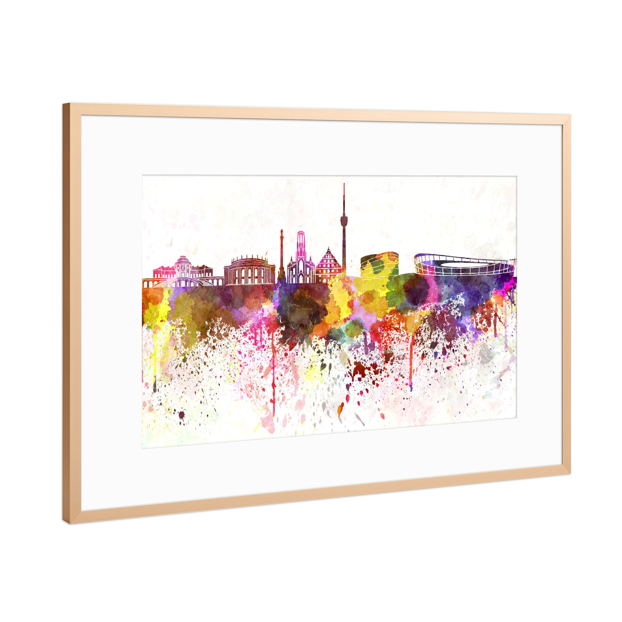 Poster mit Rahmen Kupfer "Stuttgart skyline in watercolor" artboxONE - Städte / Stuttgart - Stuttgart