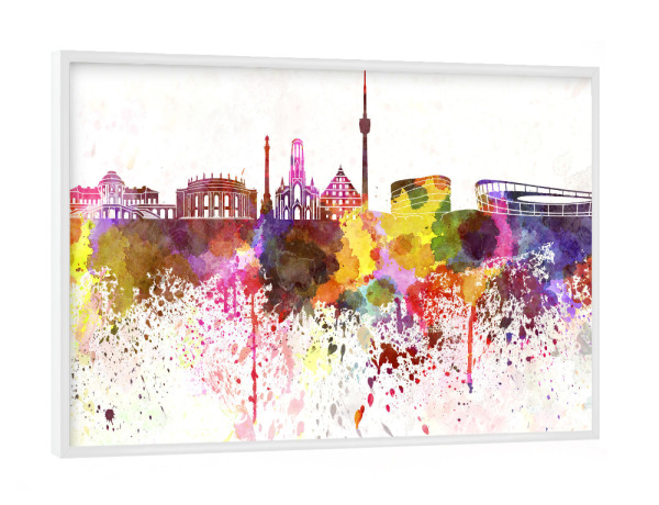Poster mit weißem Rahmen "Stuttgart skyline in watercolor" artboxONE - Städte / Stuttgart - Stuttgart
