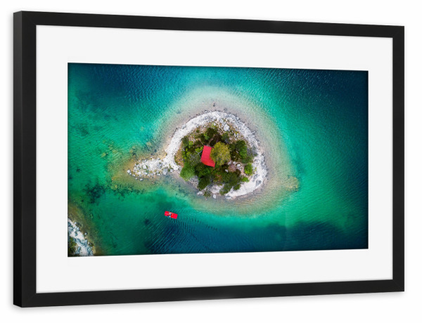 Poster mit Rahmen schwarz "Alpenkaribik" artboxONE - Reise / Strand und Meer - Drohne,Insel,Karibik,Alpen